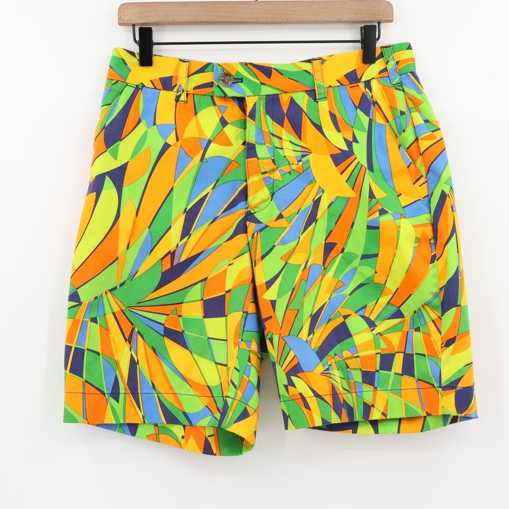 Loudmouth Sz 30 Golf Shorts Abstract Geometric Feather Multicolor